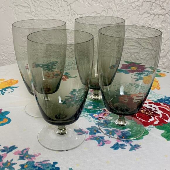 Vintage Mid Century Smokey Glass Blown Glass Ice Tea Glasses, Water Goblets Set - Picture 1 of 16